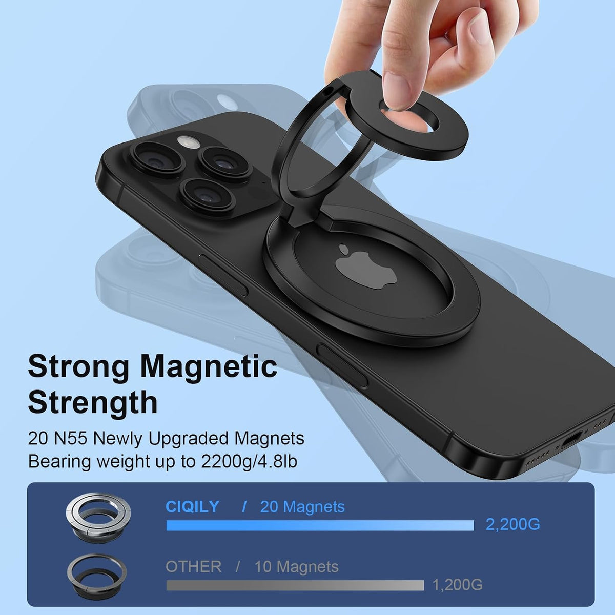 Magnetic Phone Ring Holder for MagSafe Gym Phone Grip Stand Finger Ring Kickstand Dual-Sided Magnetic Stand for iPhone 17 16 Pro Max 16e 15 14 13 12 Pro Max,Samsung,Compatible for Wireless Car Mount