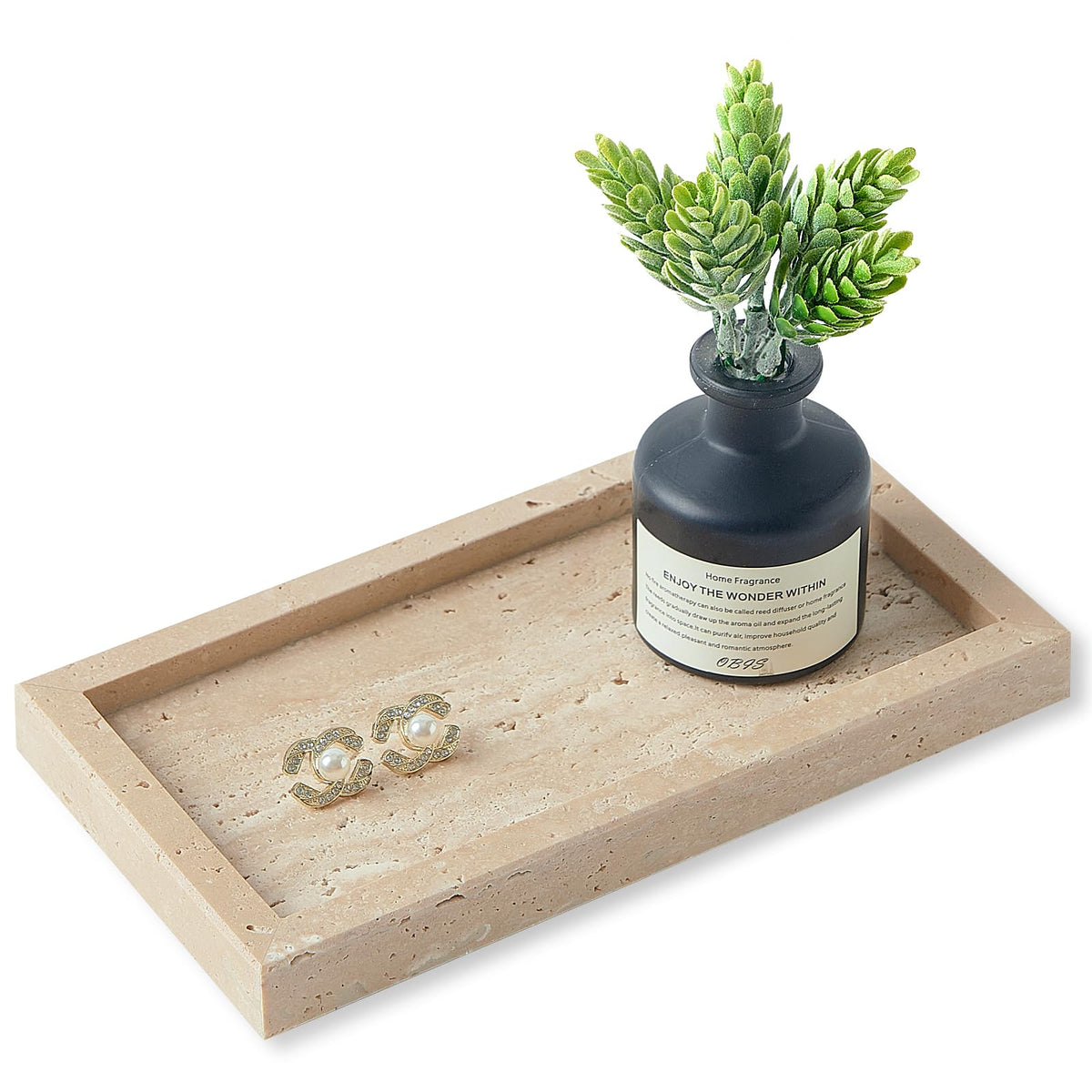 Natural Small Marble Vanity Tray, Luxury Stone Organizer for Bathroom & Kitchen | Holds Soap Dispenser, Jewelry, Perfume | Non-Resin, Non-Ceramic Décor