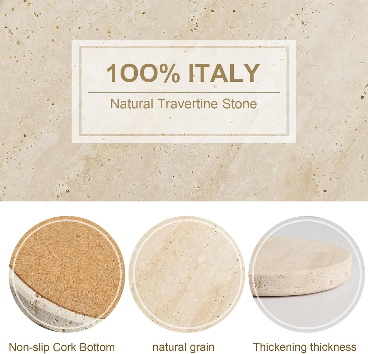 Natural Travertine Marble Coasters Set of 6-4" Round