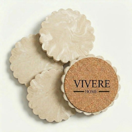 Concrete Stone Coasters Set of 4, Coffee Table Decor, Cute Coasters for Drinks, Non-Slip Cork Backing, Housewarming Gift, Wedding, Protects Tables from Stains & Scratches