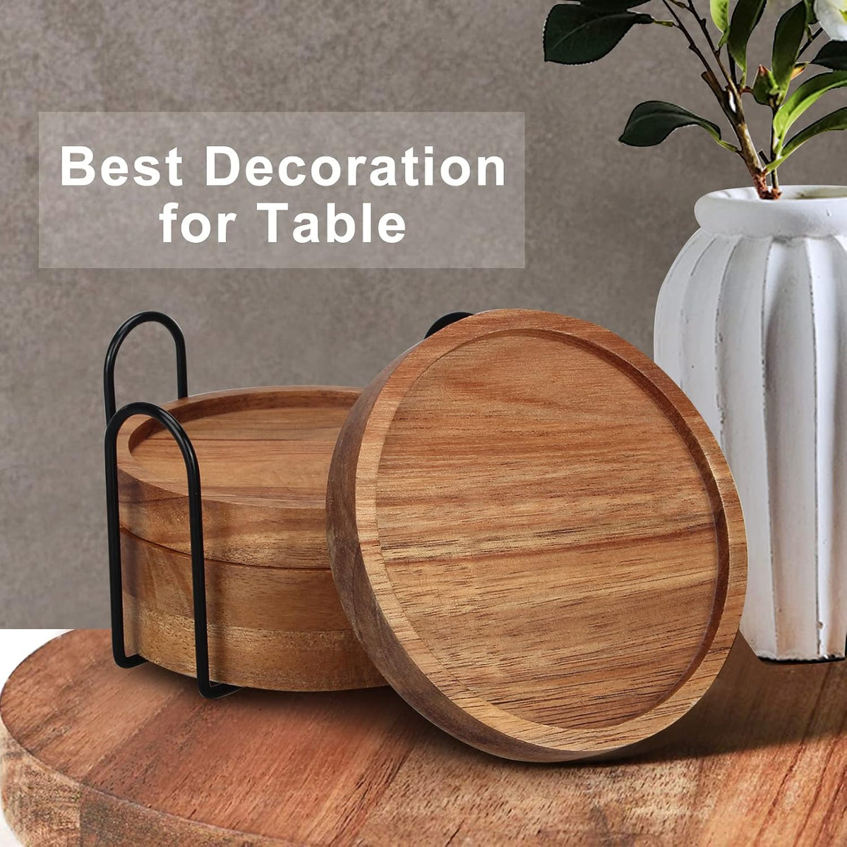 Wood Coasters Set of 4 Farmhouse Outdoor Coster for Drink Patio Table Decor