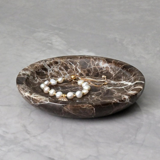 ZSHAWN Natural Marble Ring Dish Jewelry Tray – 5.5" Trinket Dish
