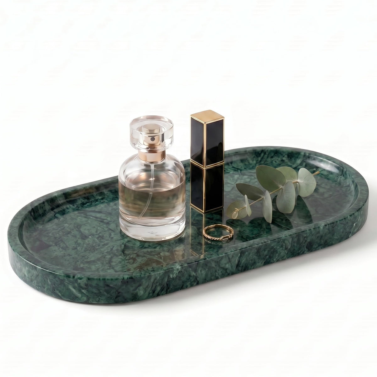 YKAJO Yellow Travertine Oval Marble Tray, 9.8x4.7 Vanity Perfume Organizer