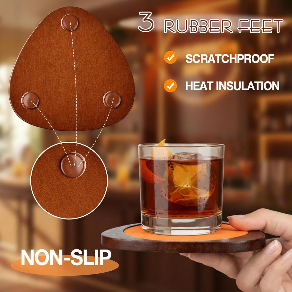 Newtay 6 Pcs Mid Century Modern Coasters Wood Absorbent Coaster, Colorful