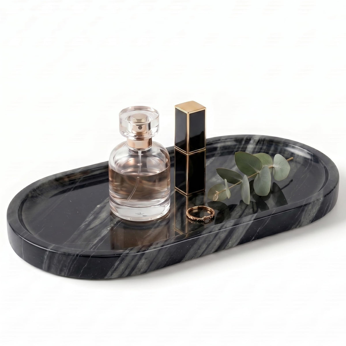 YKAJO Yellow Travertine Oval Marble Tray, 9.8x4.7 Vanity Perfume Organizer