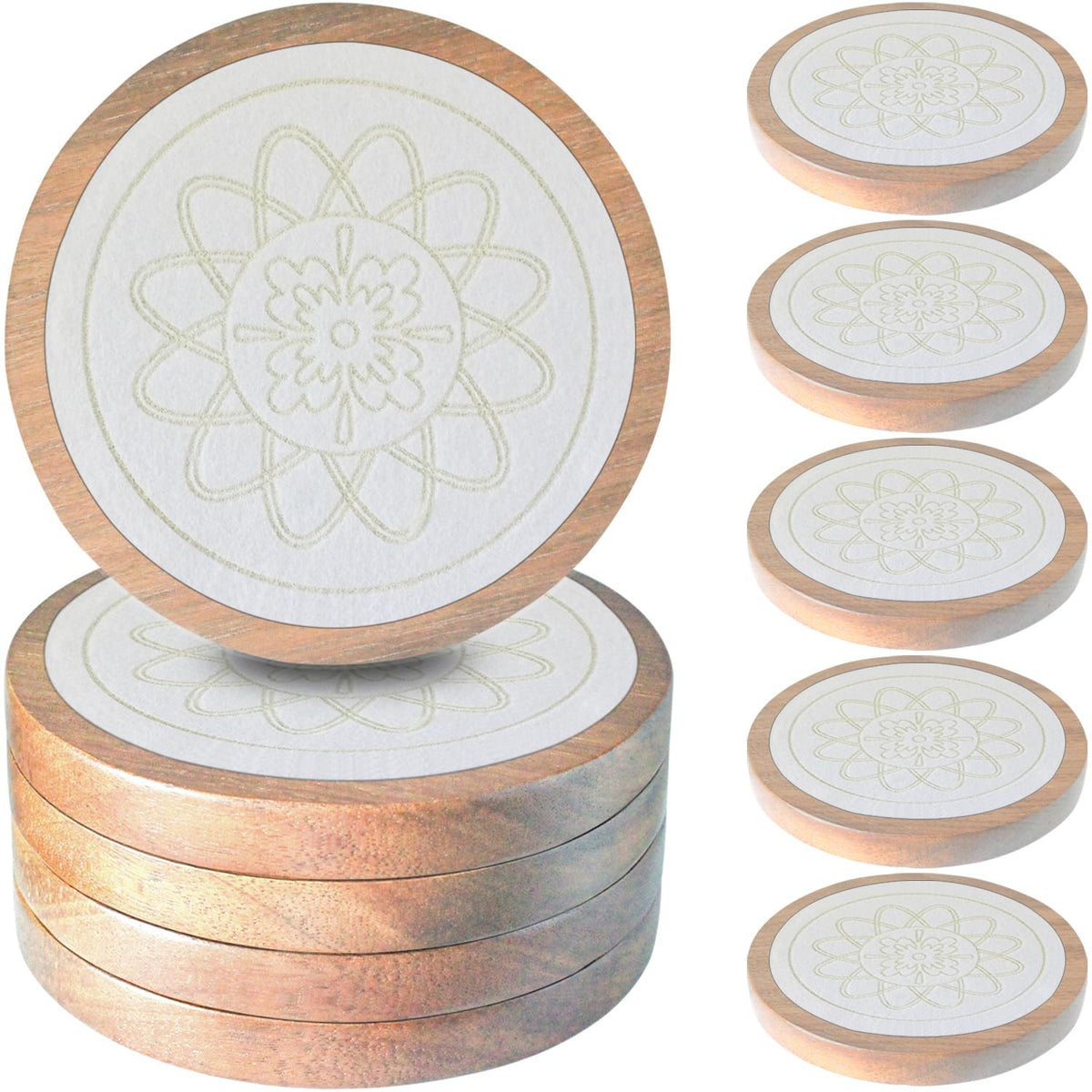 Wood Coasters for Drinks, Minacun Absorbent Coaster Sets of 5, Drinks Coasters for Coffee Tabletop Protection, Non-Slip, Non-Stick, Suitable for Kinds of Cups Wooden Table Drink, 4.3 Inches Black