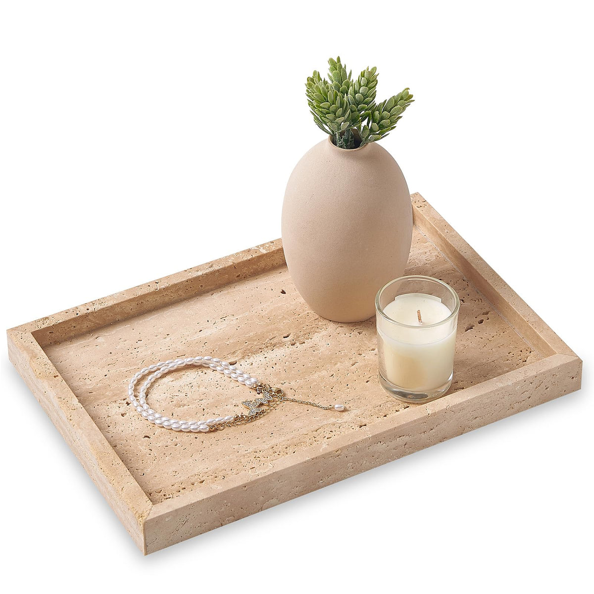 Natural Small Marble Vanity Tray, Luxury Stone Organizer for Bathroom & Kitchen | Holds Soap Dispenser, Jewelry, Perfume | Non-Resin, Non-Ceramic Décor