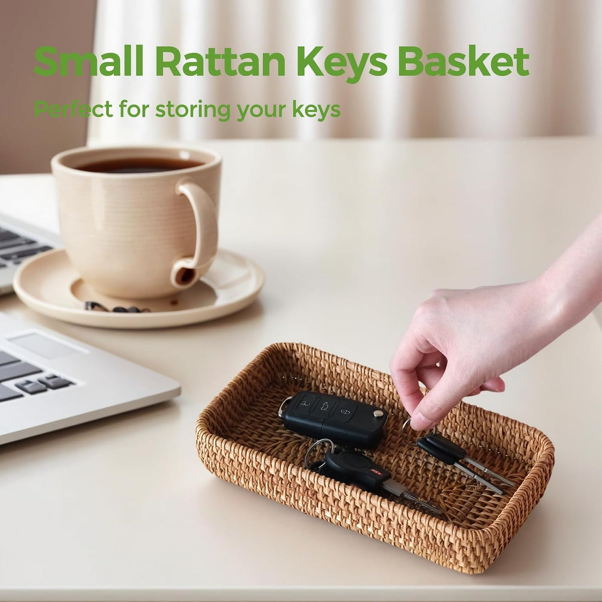 Small Rattan Serving Tray, Natural Wicker Decorative Tray (8.2" × 4.3")