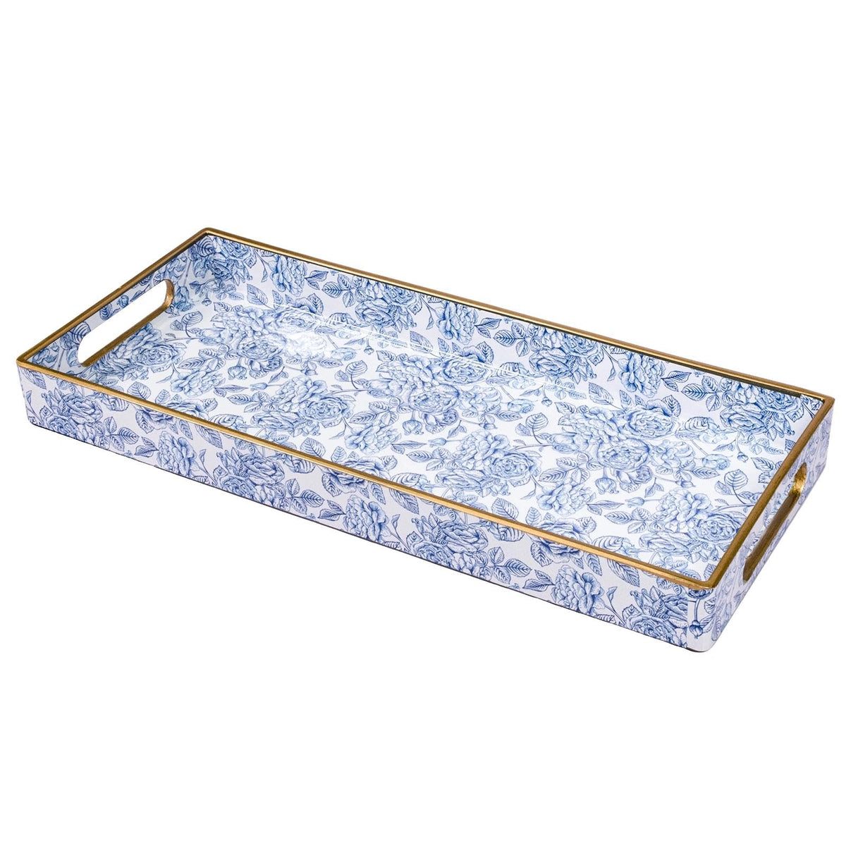 MAONAME Blue Decorative Tray with Handles, Rectangular Moroccan Narrow Tray