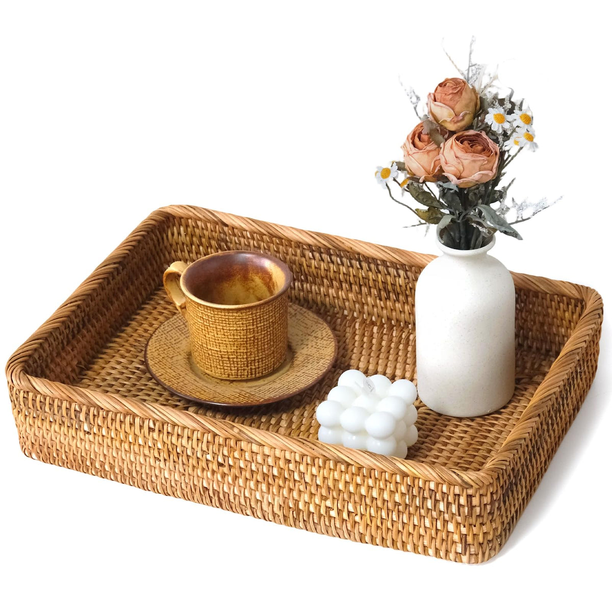Small Rattan Serving Tray, Natural Wicker Decorative Tray (8.2" × 4.3")