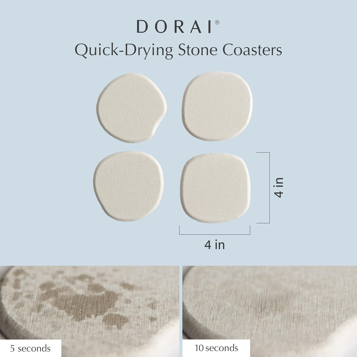 Dorai Home Stone Coasters Set - Diatomaceous Earth Water-Absorbing Drink Coaster for Coffee Table, Kitchen or Bar, Modern Stone Appearance | Sandstone - Set of 4