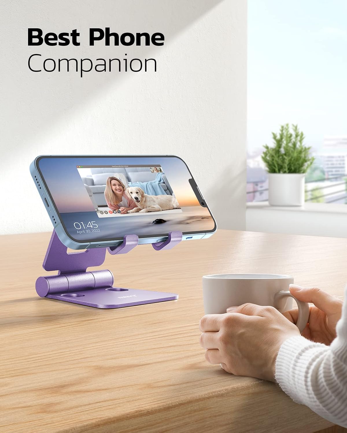 Nulaxy Full Aluminum Dual Folding Cell Phone Stand for Desk, Purple