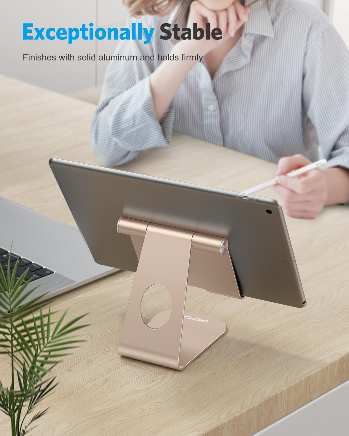 OMOTON T1 Adjustable Tablet Stand for Desk, Aluminum Holder for iPad Gold
