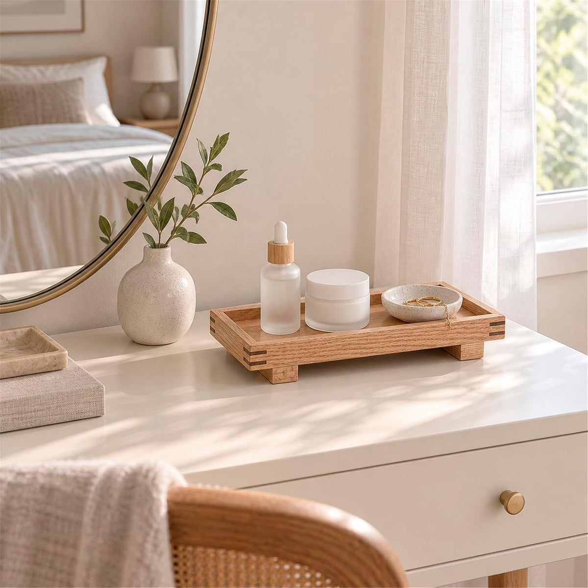 Bathroom Counter Tray Wooden Riser Display Kitchen Soap Holder, Brown