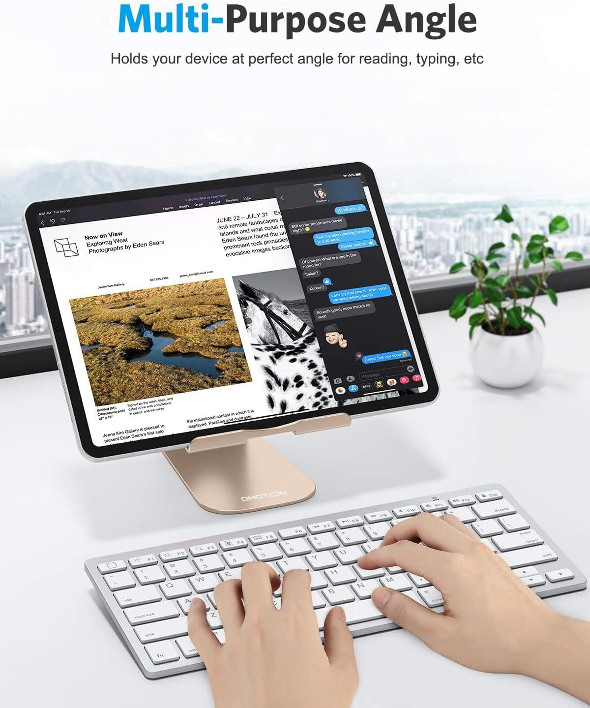 OMOTON T1 Adjustable Tablet Stand for Desk, Aluminum Holder for iPad Gold
