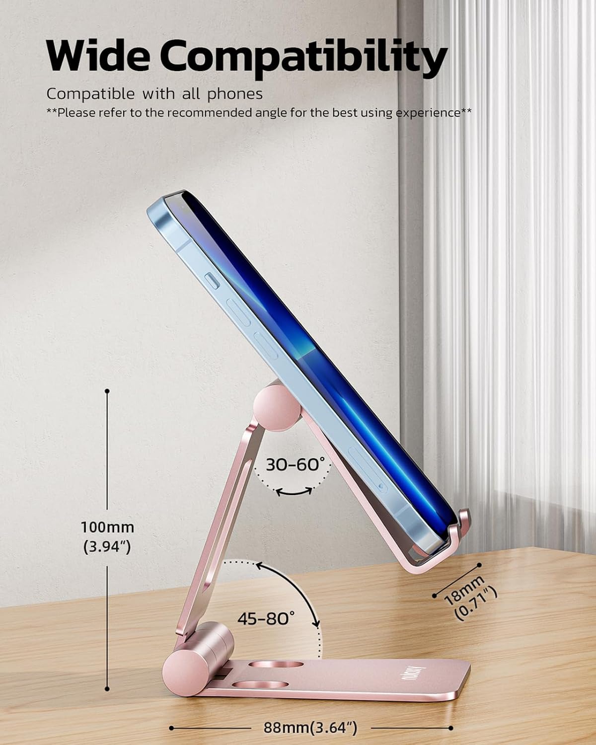 Nulaxy Full Aluminum Dual Folding Cell Phone Stand for Desk, Rose Gold