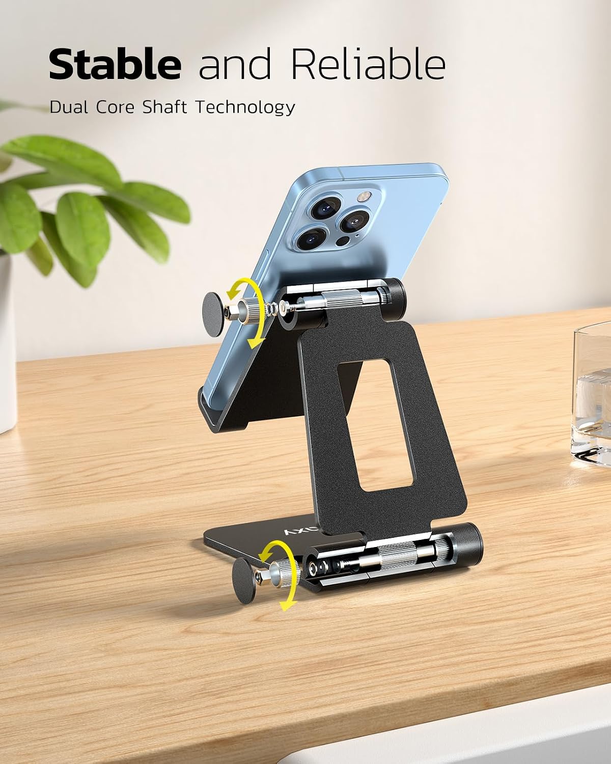 Nulaxy 2 Pack Aluminum Dual Folding Cell Phone Stand for Desk, Black&Silver