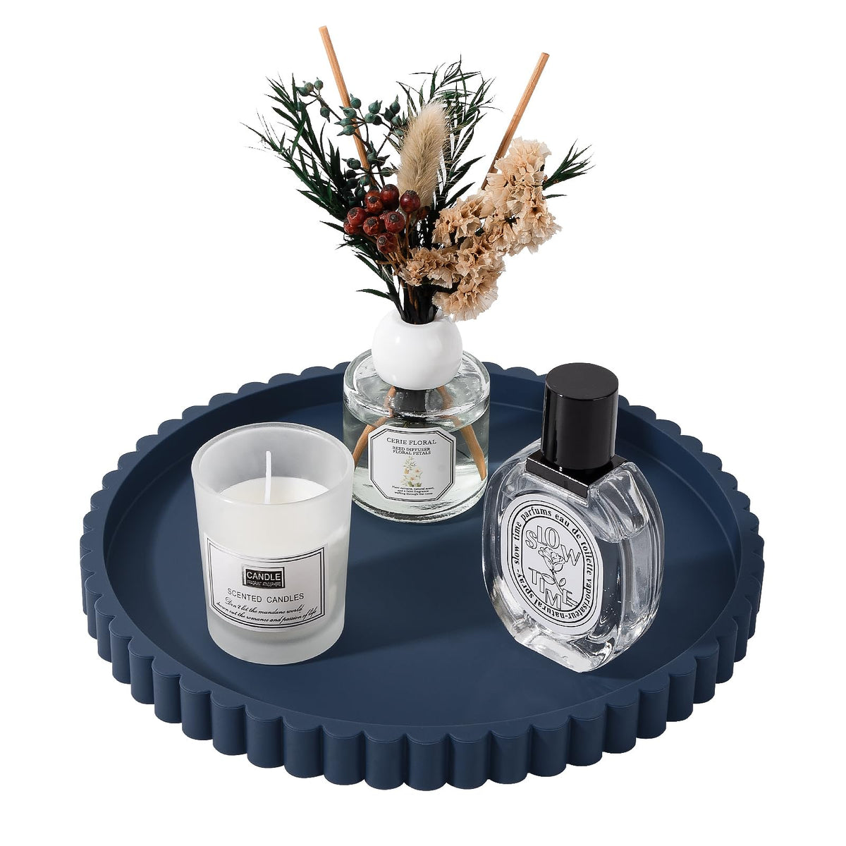 Round Bathroom Tray Perfume Organizer Coffee Table Decor, 9" Black
