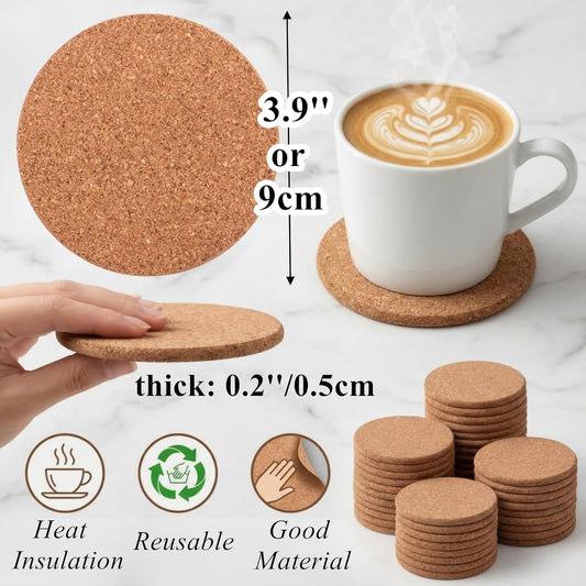 Tebery 20 Pack Cork Coasters Round, 3.9" Bar Coasters for Drinks Thick, Reusable Coaster Table Protectors for Coffee Mugs, Bulk DIY Craft Cork Circles for Home Kitchen Office, 1/5" Thick
