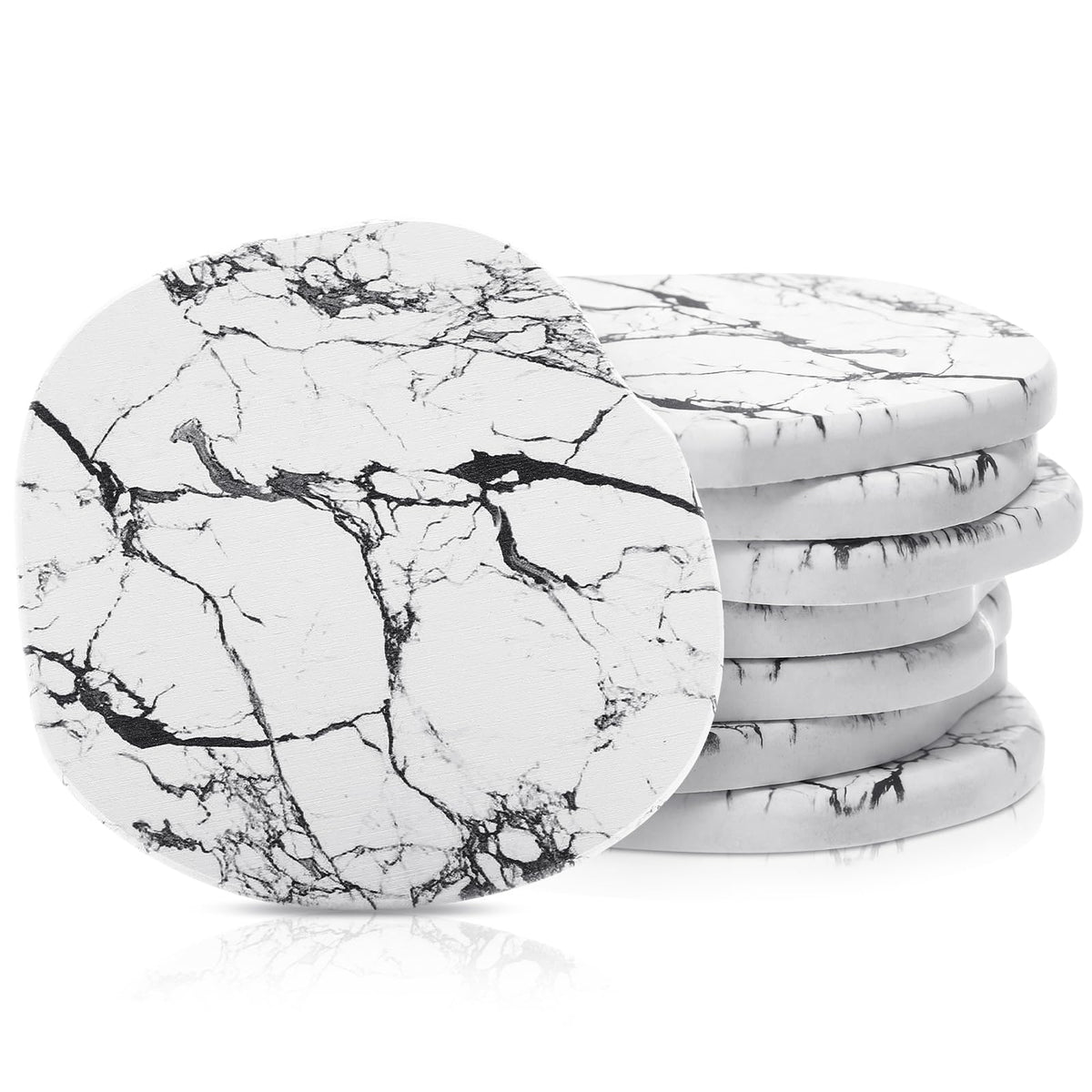 Diatomaceous Earth Coasters Set of 4，Cool Absorbent Quick-Dry Drink Coasters for Desks, Cute Modern Stone Design with Stylish White Aesthetic (4, White)