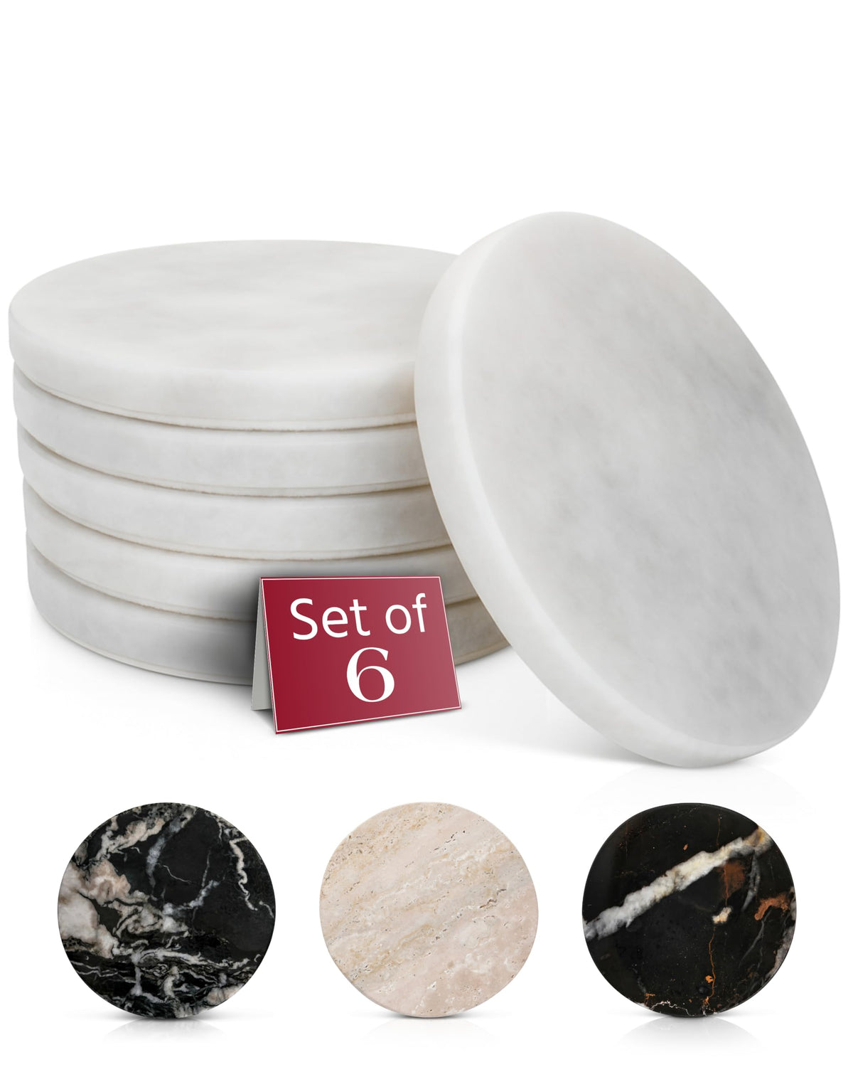 Gusto Nostro Travertine Coasters - Absorbent Stone Coasters Set of 4 - Aesthetic, Natural Stone Coaster for Drinks - Anti-Slip Round Artisanal Travertine Coaster for Kitchen Counter and Coffee Table