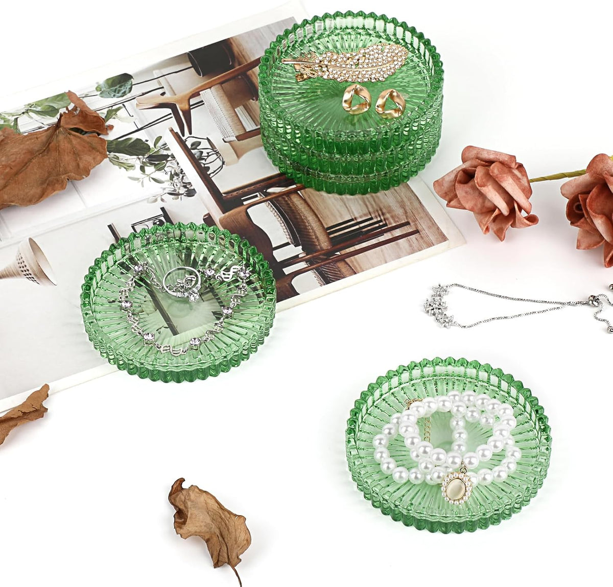 Modern Clear Coaster Set of 5- Glass Coasters for Drinks, Clear Green