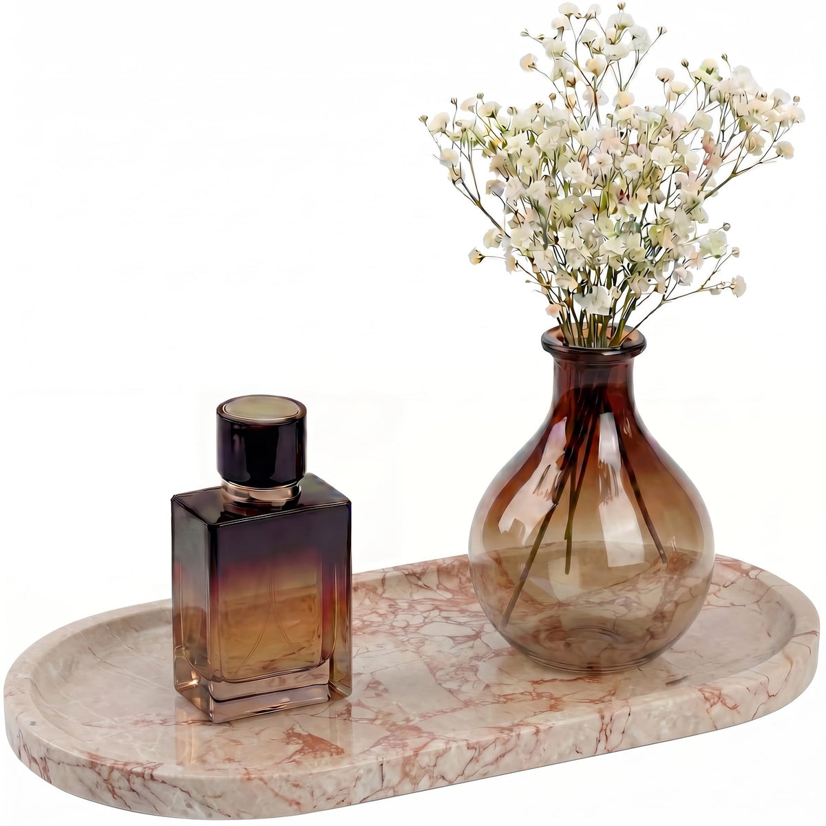 YKAJO Yellow Travertine Oval Marble Tray, 9.8x4.7 Vanity Perfume Organizer