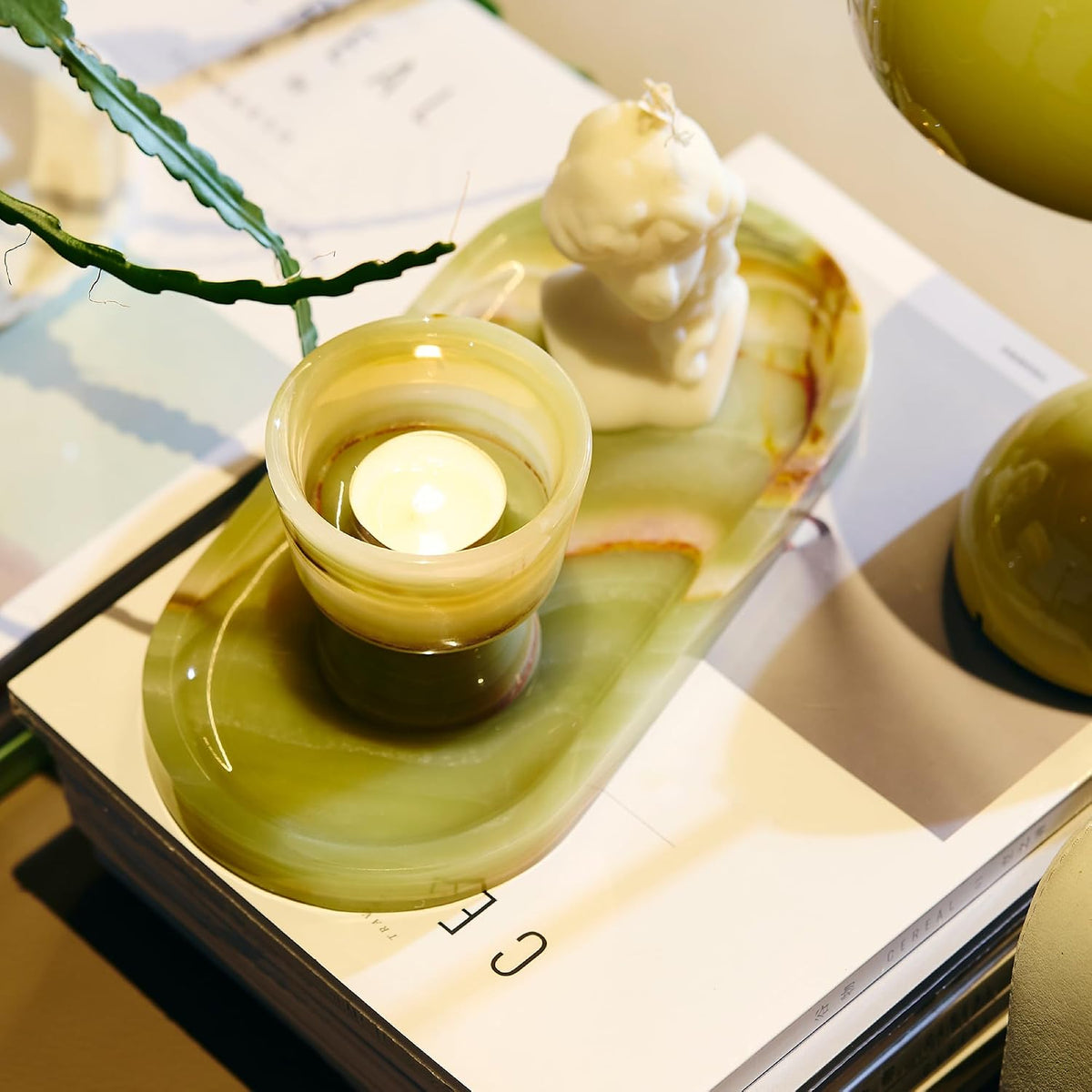 Natural Marble Decorative Tray, 9.8”x4.4”, Green