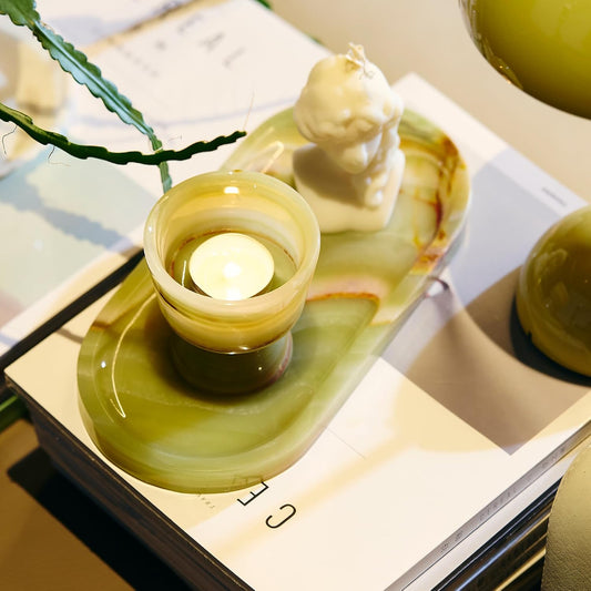 Natural Marble Decorative Tray, 9.8”x4.4”, Green
