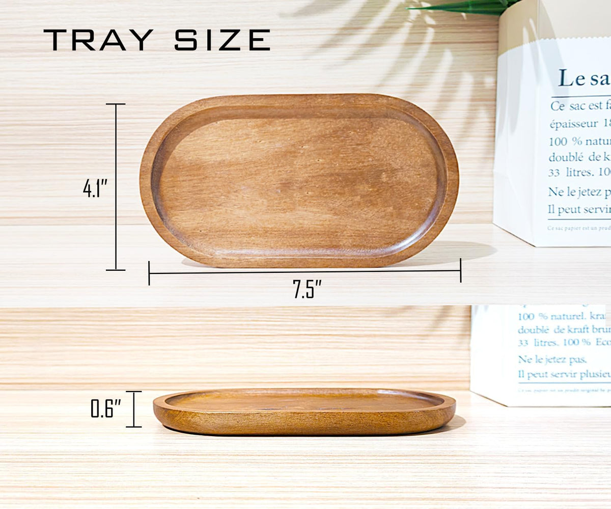 Small Wooden Tray (7.5 x 4.1 inch), Oval Mini Serving Tray