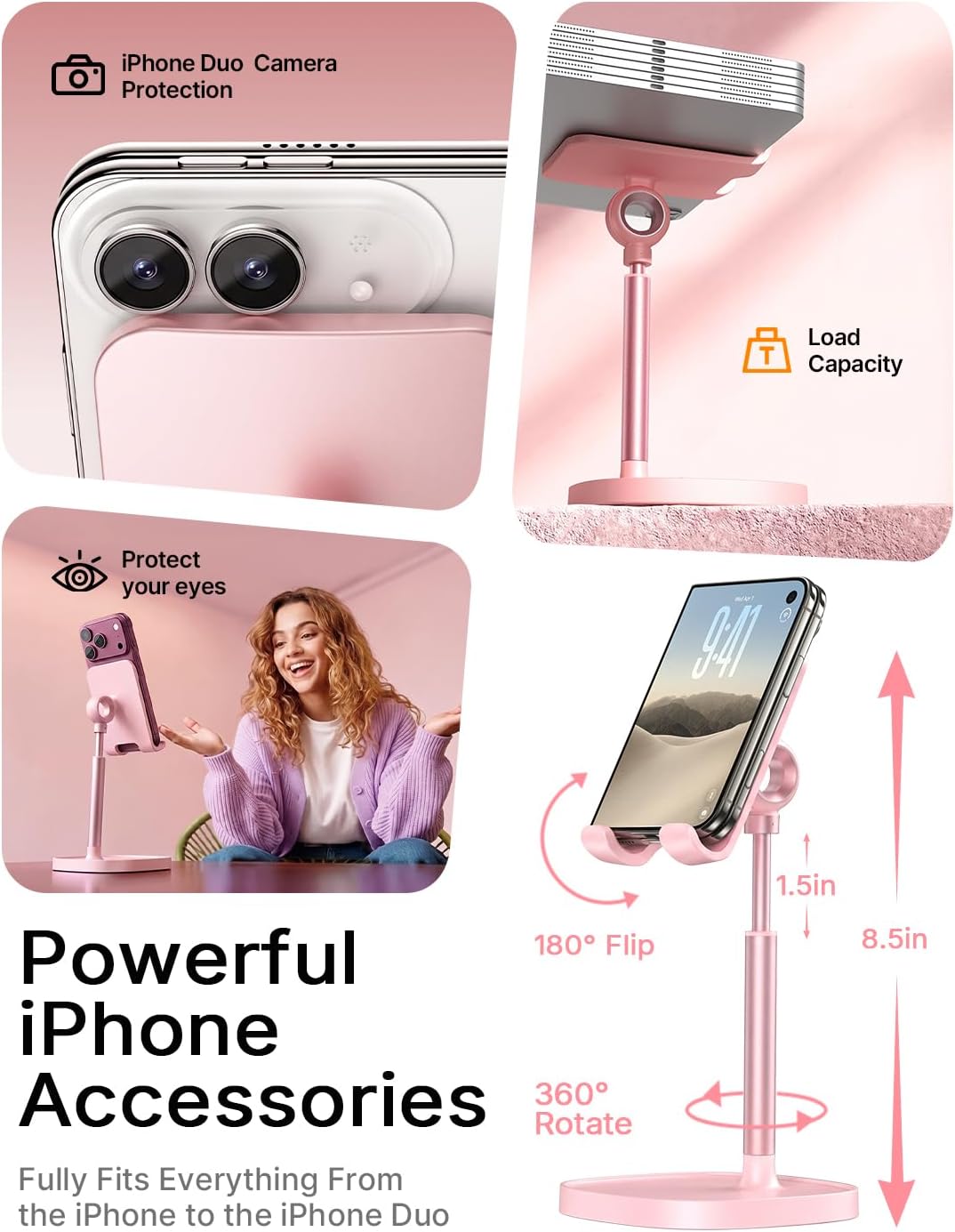 LISEN Cell Phone Stand iPhone Holder for Desk, Pink Gifts for Women Girls