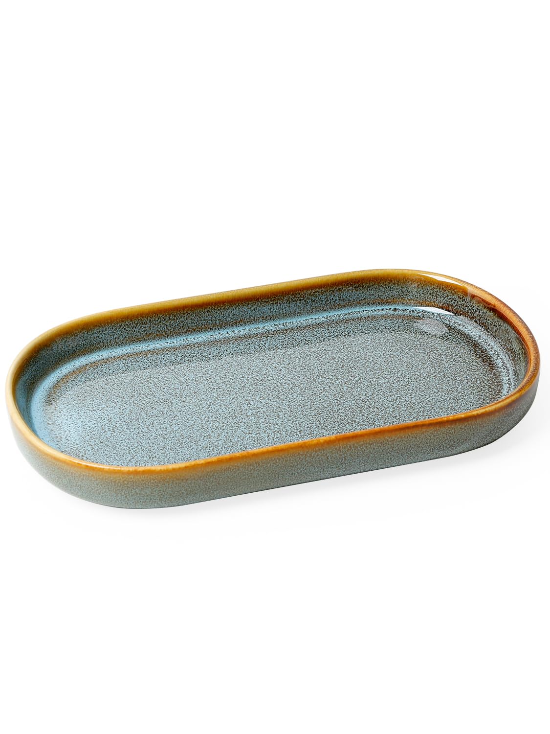 INGOFIN 7" Ceramic Bathroom Vanity Tray- Bathroom Organizer Countertop Tray for Perfume, Jewelry, Candles, Small Kitchen Counter Soap Tray, Decorative for Bathroom Vanity, Toilet Tank, Green