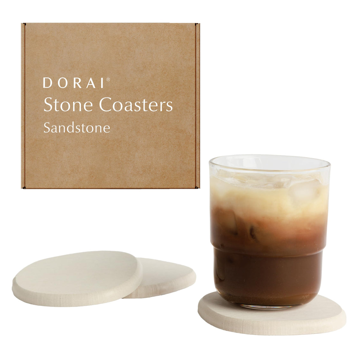 Dorai Home Stone Coasters Set - Diatomaceous Earth Water-Absorbing Drink Coaster for Coffee Table, Kitchen or Bar, Modern Stone Appearance | Sandstone - Set of 4