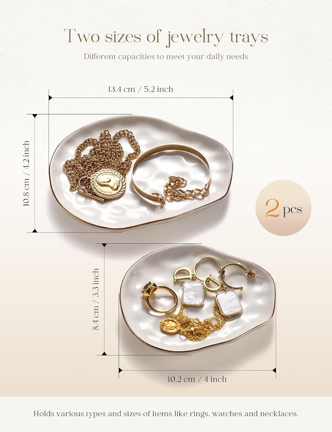 AISBUGUR Jewelry Dish Set of 2, Large Jewelry Tray for More Jewelry Ring Dish Jewelry Bowl with Beautiful Package and Greeting Card Perfect for Birthday Gifts for Women
