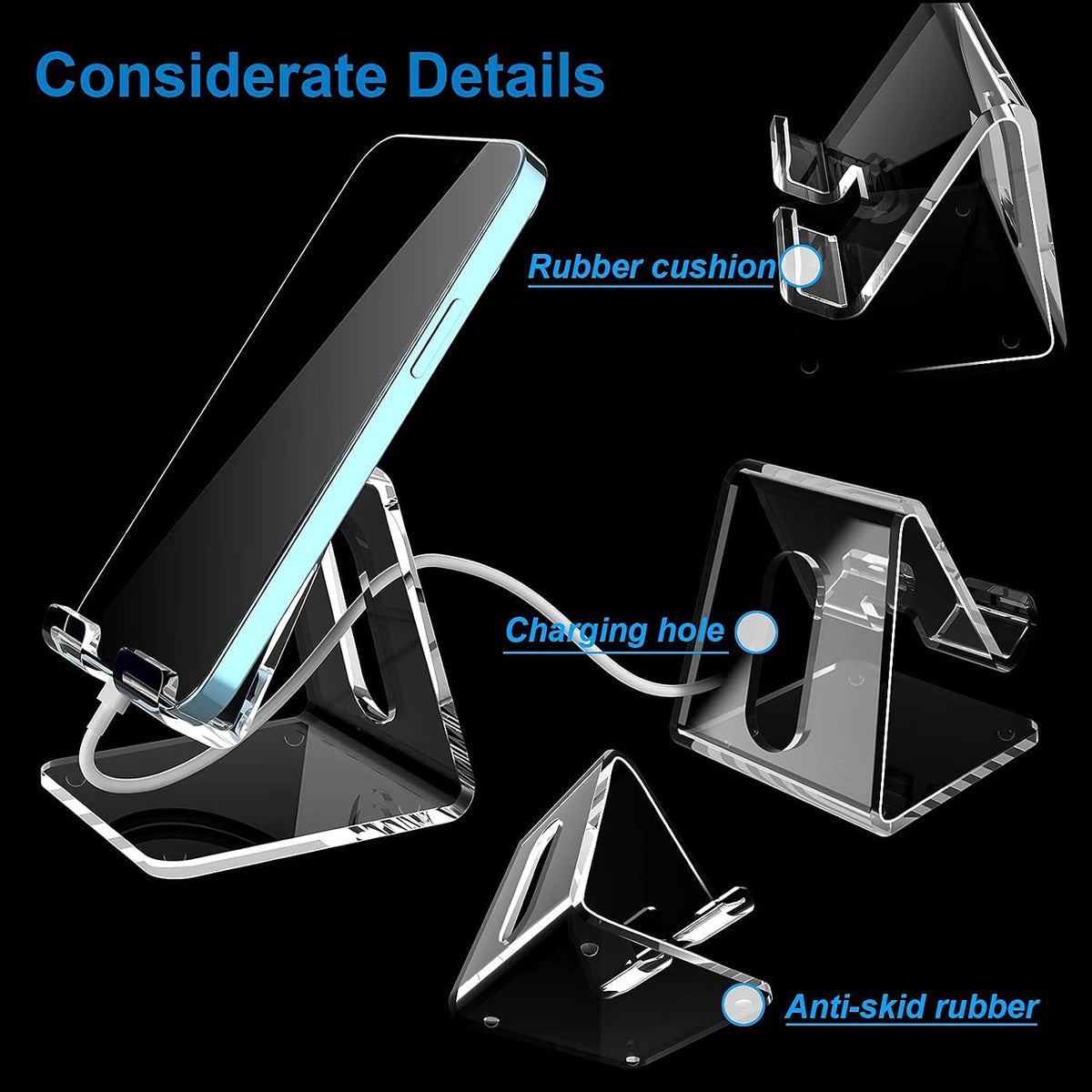 Crpich Acrylic Cell Phone Stand, Portable Clear Phone Stand for Desk, Compatible with Phone16 15 14 13 Pro Max Mini 12 11 Plus SE, Switch, Android Smartphone, Pad, Tablet, Desk Accessories