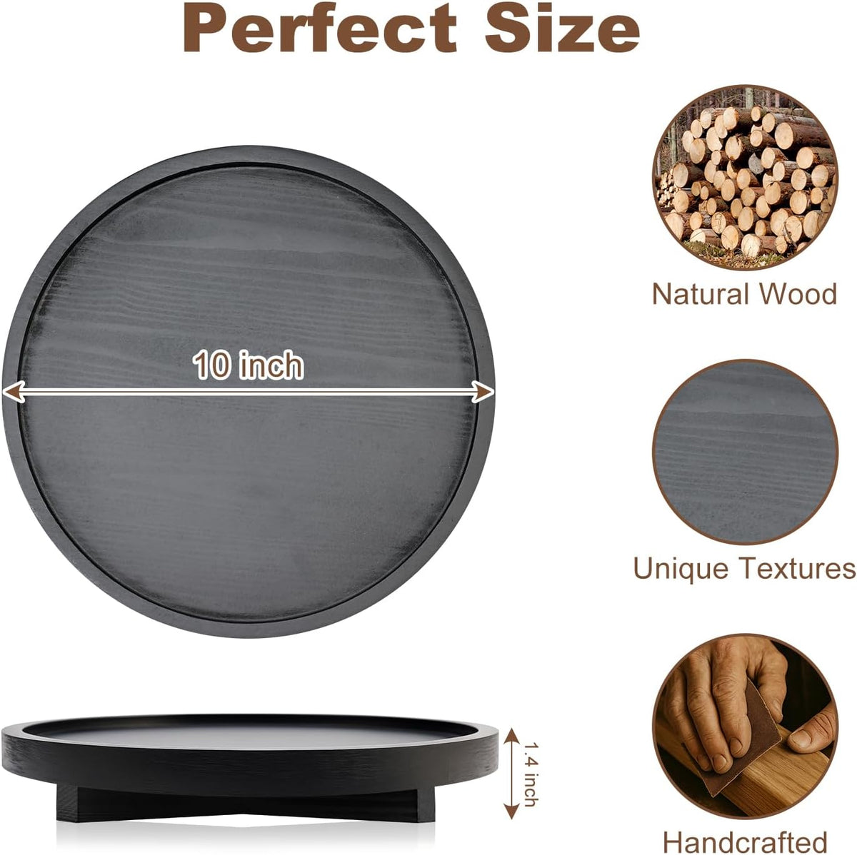 Black Round Decorative Wooden Tray for Bathroom Counter Table Trays Decor