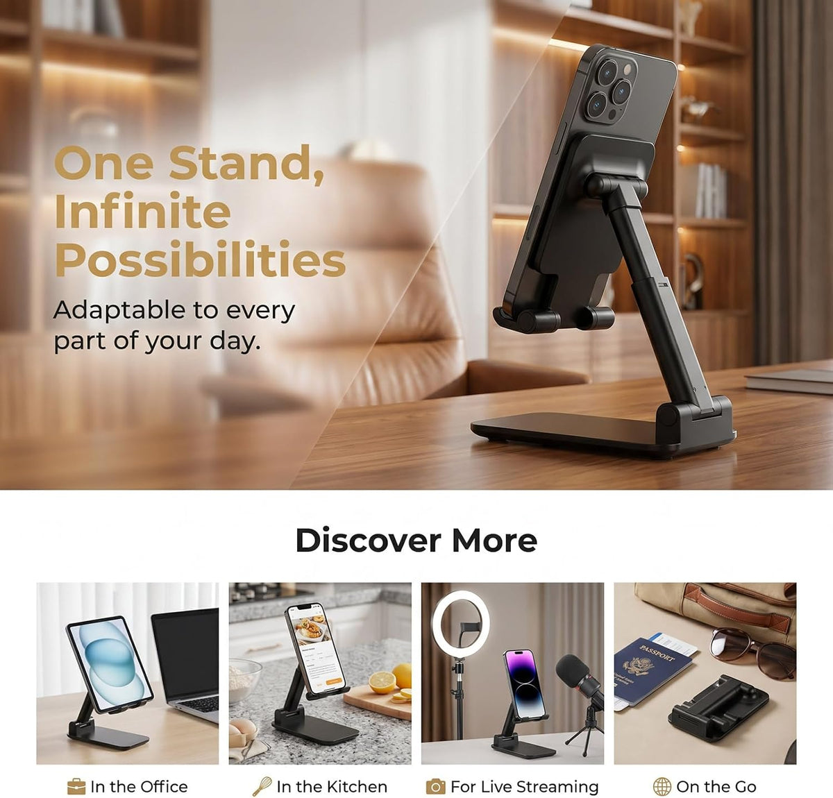 Phone Stand for Desk Cell Phone Holder Stands for iPhones, Black