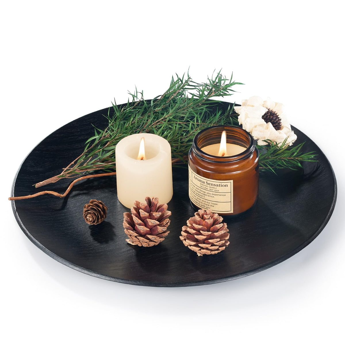 Yangbaga Acacia Wood Serving Tray: Round Decorative Tray for Home Decor