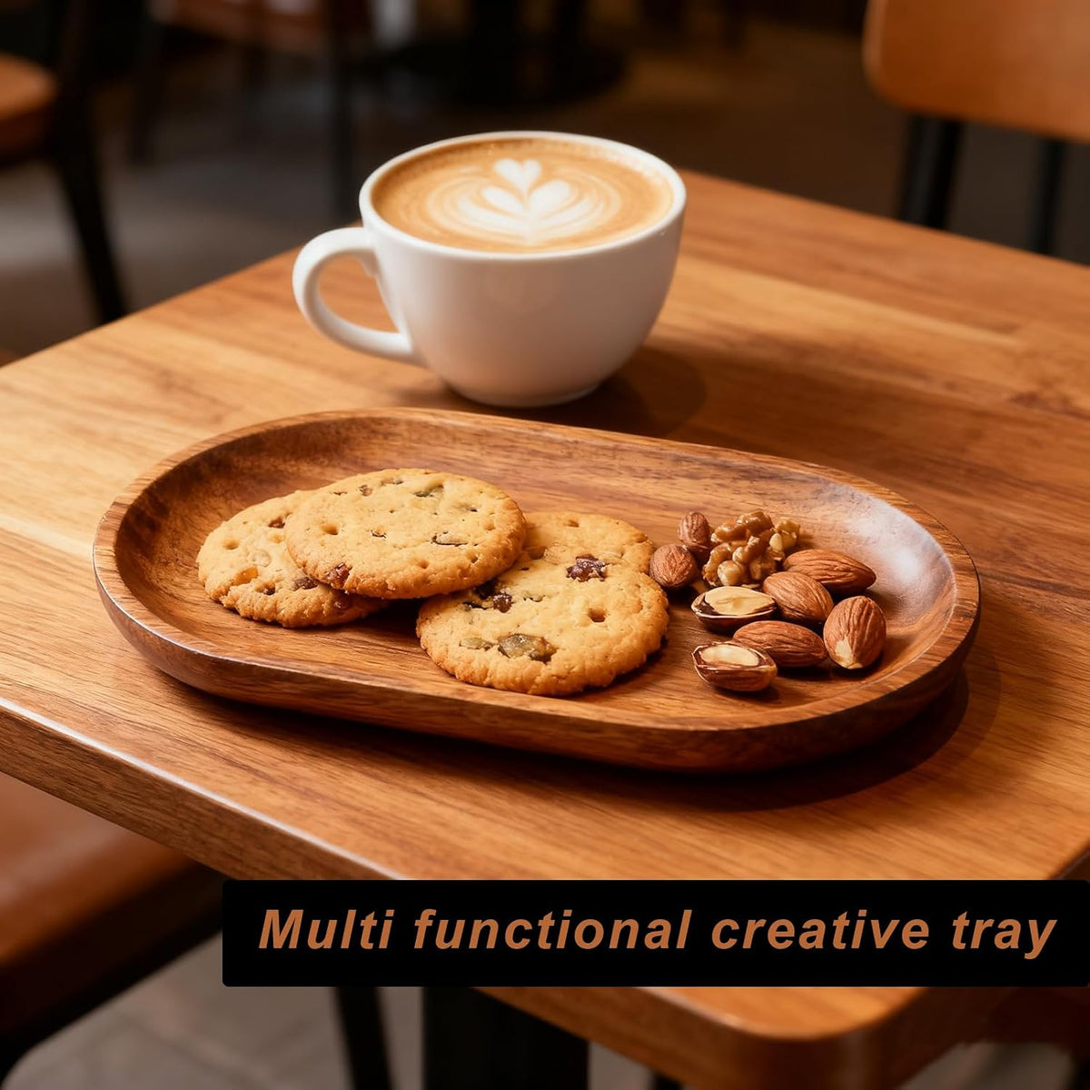 Small Wooden Tray, Oval Wood Serving Trays, Acacia Wood Platter for Coffee Tables, Dessert, Snack, Fruit, Bathroom Tray Charcuterie Board for Home Decor (S)