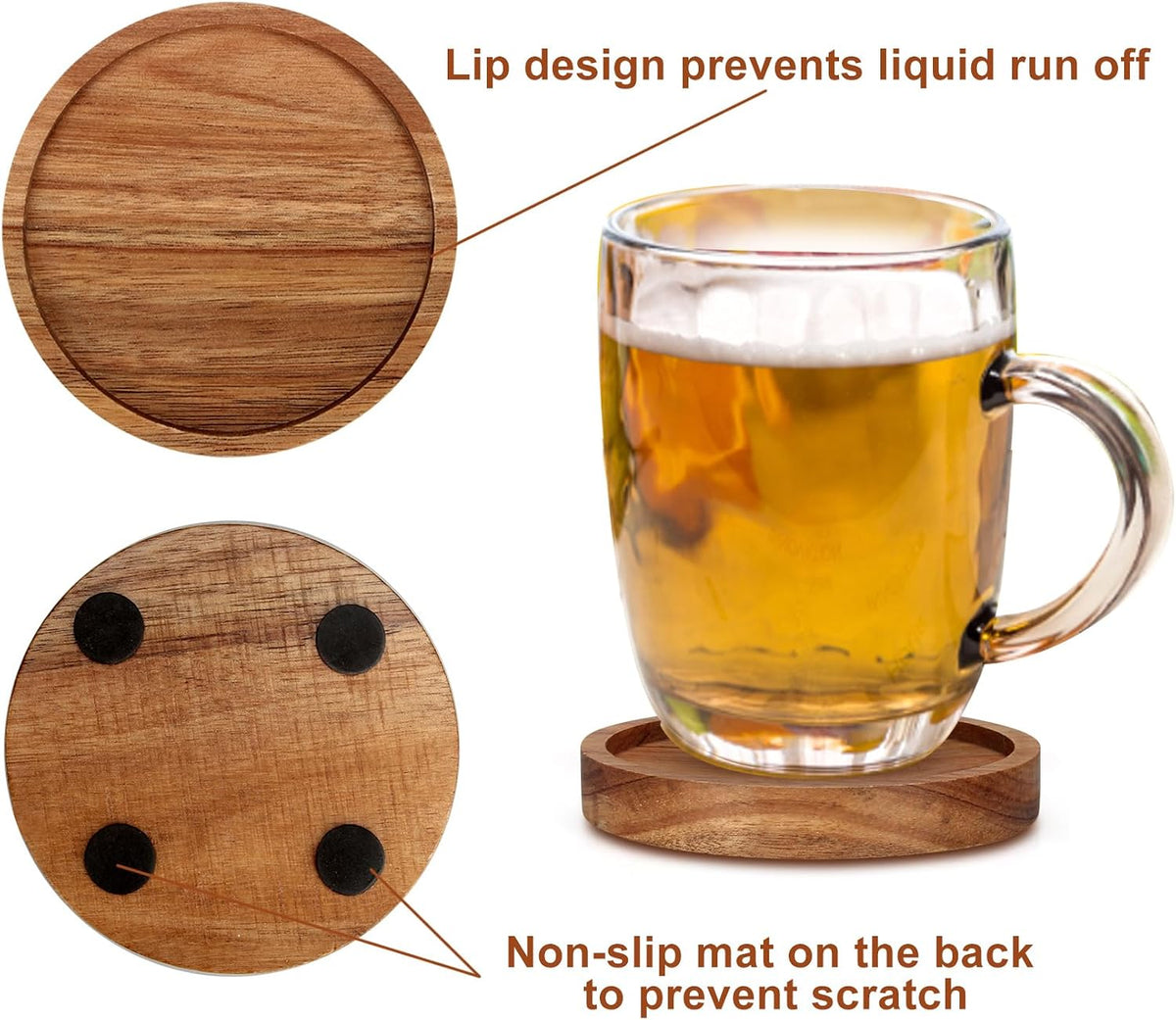 Wood Coasters Set of 4 Farmhouse Outdoor Coster for Drink Patio Table Decor