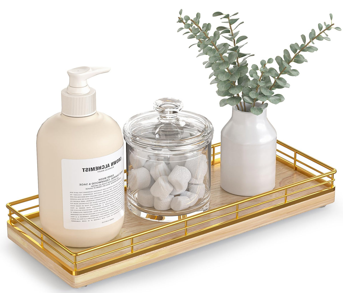 Bathroom Tray for Counter Top Organizer, Oak Wood Vanity Tray