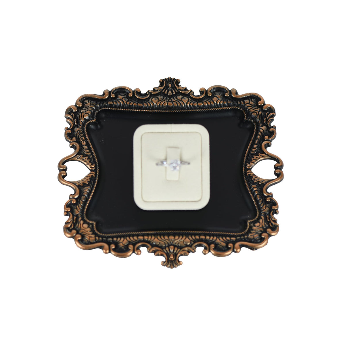Funly mee Small Antique Trinket Dish Vintage Gold Metal Jewelry Tray, Ring Holder-5.3 x 3.5 x 1.2 inches