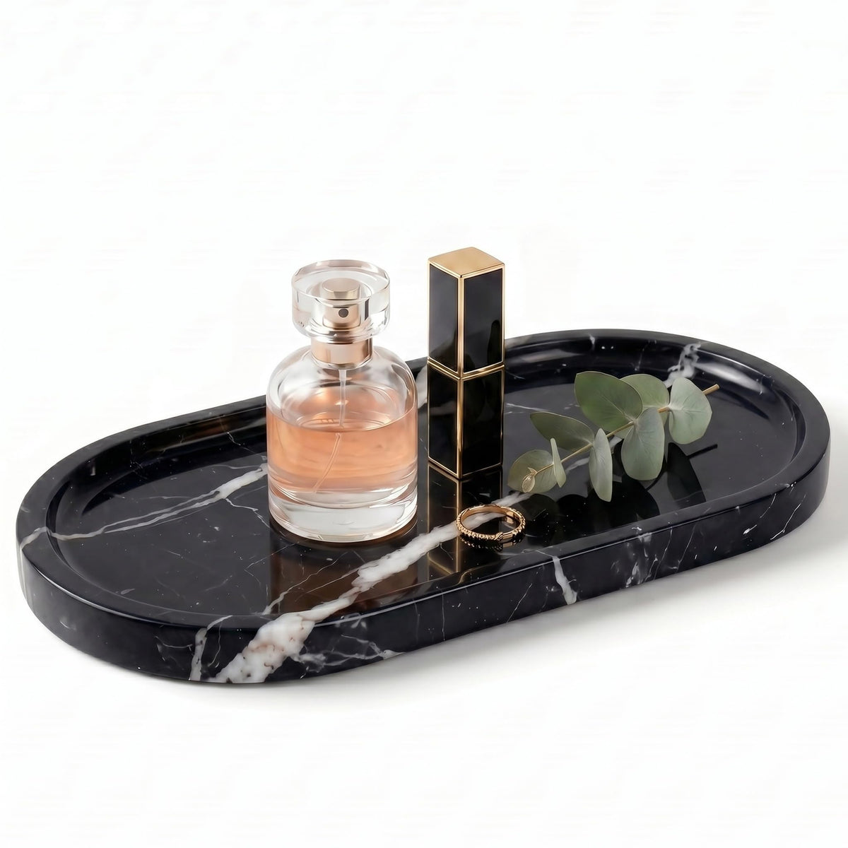 YKAJO Yellow Travertine Oval Marble Tray, 9.8x4.7 Vanity Perfume Organizer