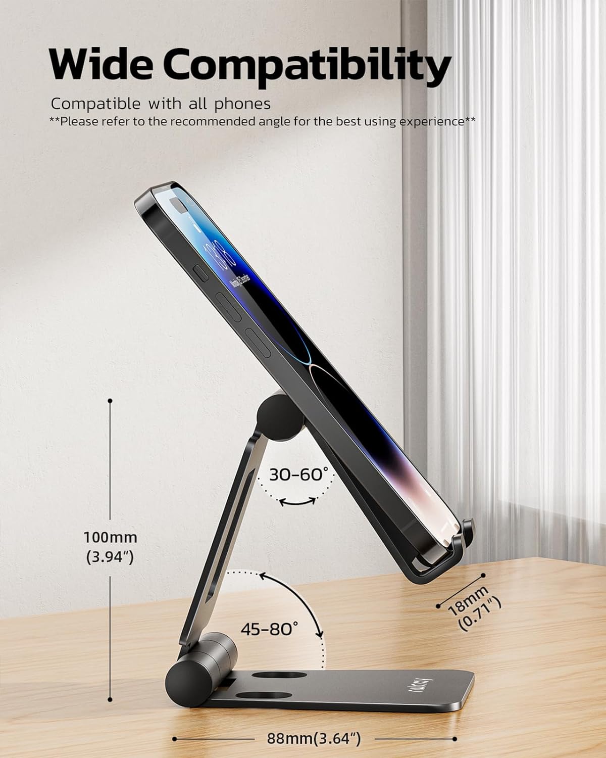 Nulaxy 2 Pack Aluminum Dual Folding Cell Phone Stand for Desk, Black&Silver
