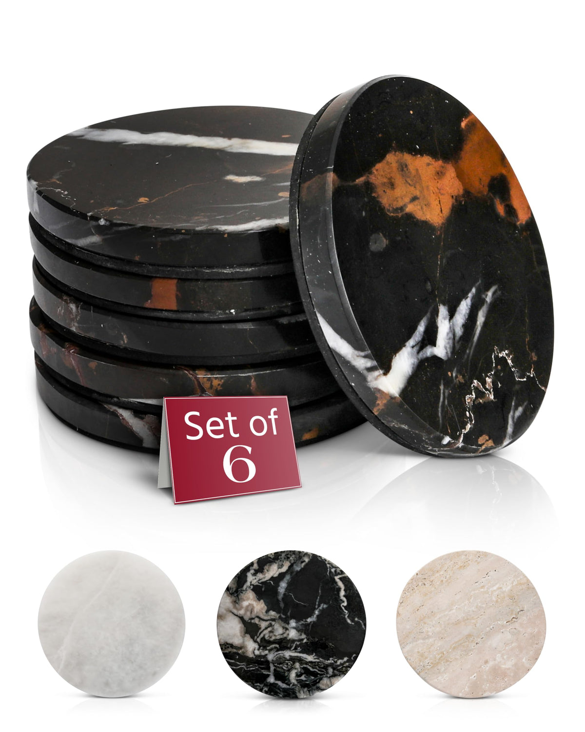 Gusto Nostro Travertine Coasters - Absorbent Stone Coasters Set of 4 - Aesthetic, Natural Stone Coaster for Drinks - Anti-Slip Round Artisanal Travertine Coaster for Kitchen Counter and Coffee Table