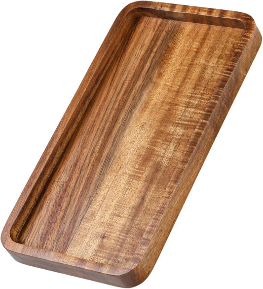 Wooden Bathroom Vanity Tray, 9.9" Small Decorative Wood Trays