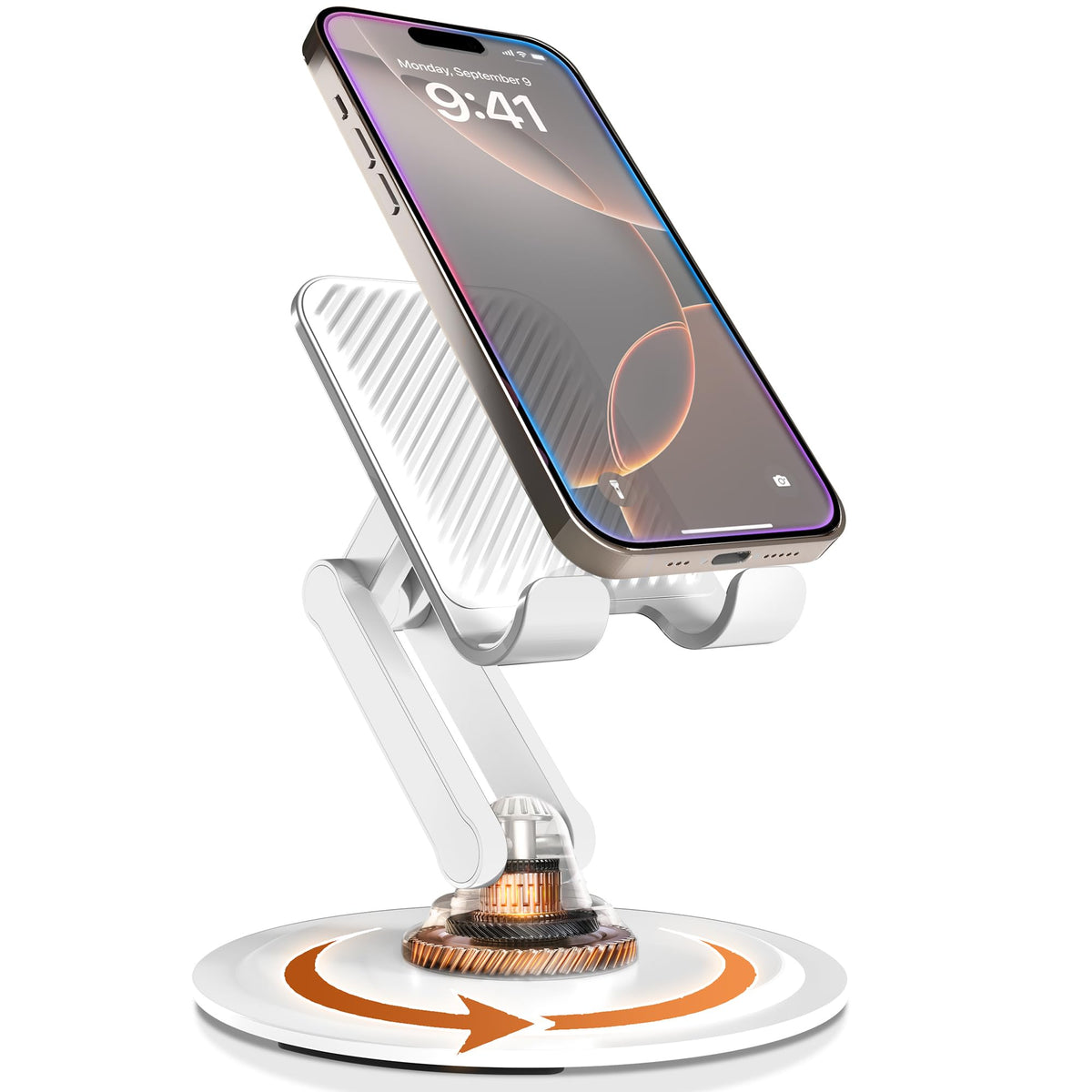 COOPER 360° Stand, Rotating Cell Phone Stand for Desk | Sturdy Metal Base, Foldable, Portable | Cell Phone Holder for Desk (Piano Black)