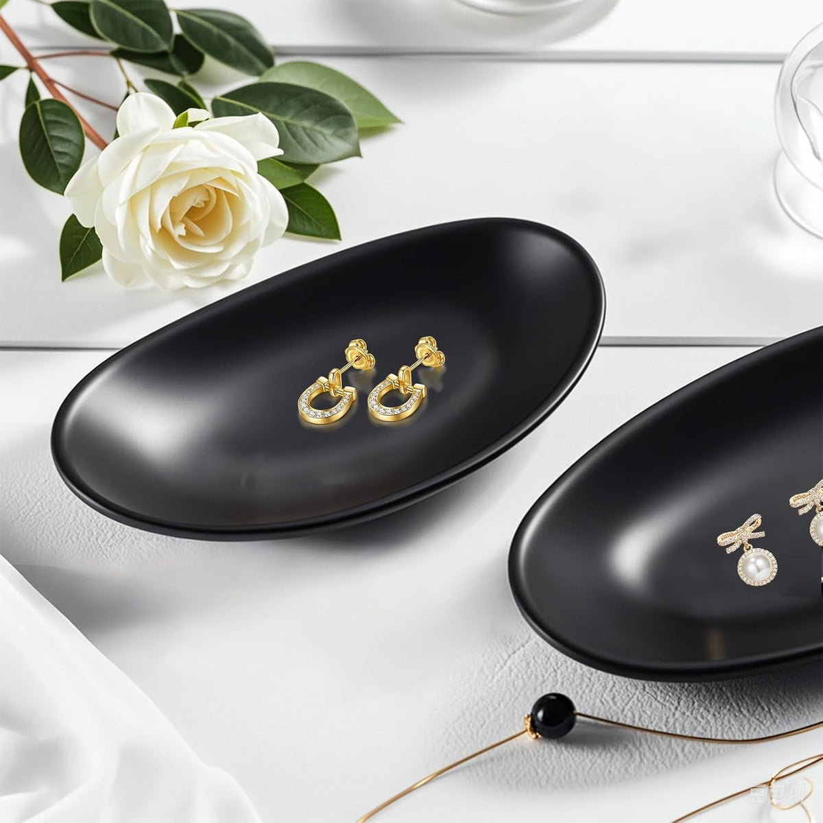 Binoster Black ring jewellery tray organiser tray, dresser decor key flat jewellery bowl decorative oval dish