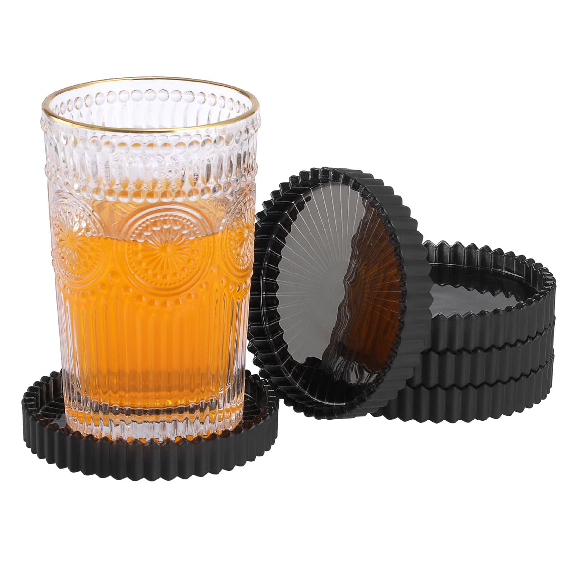 Modern Clear Coaster Set of 5- Glass Coasters for Drinks, Clear Pink