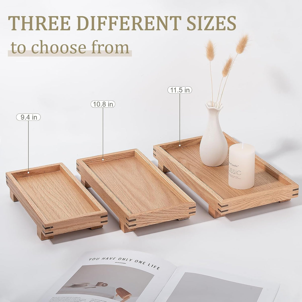 Bathroom Counter Tray Wooden Riser Display Kitchen Soap Holder, Brown